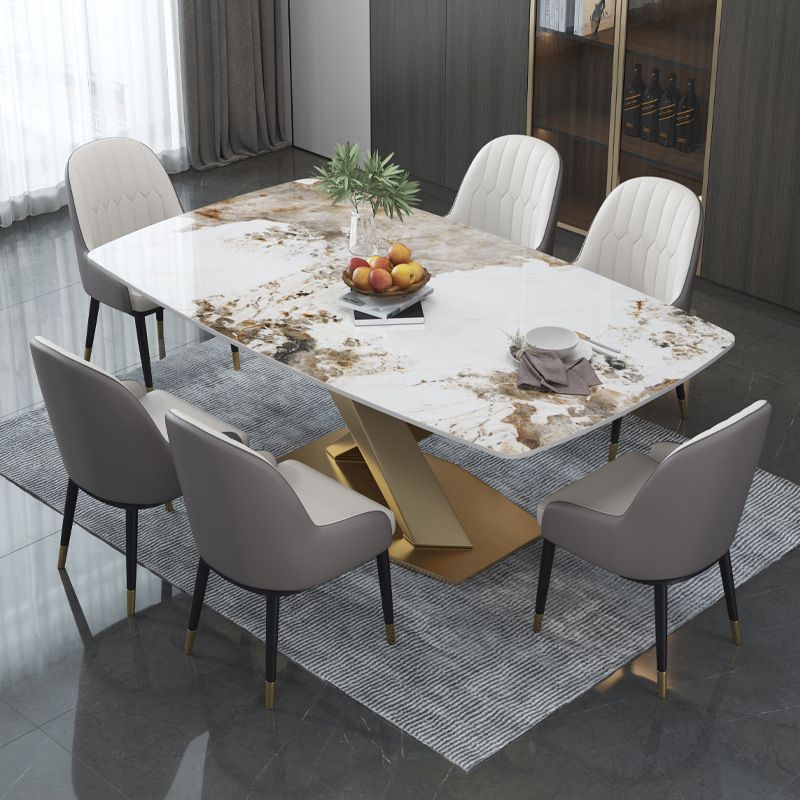 Glam Style Dinette Table Rectangle Stone Dining Room Table for Kitchen