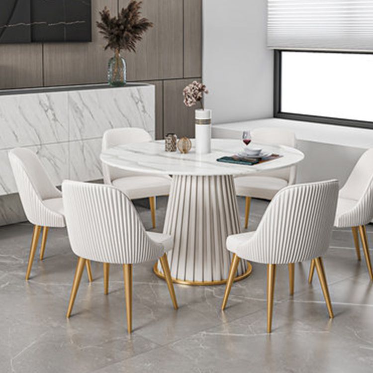 Sintered Stone Dining Table Set 1/3/5/7 Pieces Round Dining Table Faux Leather Chairs