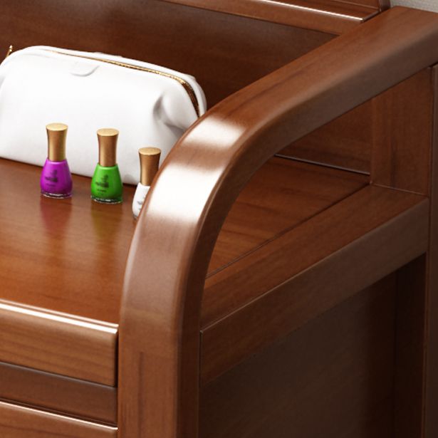 Traditional 2-Drawer Solid Wood Dressing Table with Mirror Makeup Vanity Stool