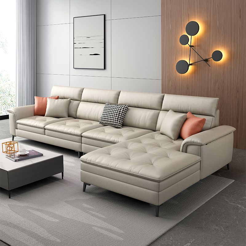 Faux Leather Stain-Resistant L-Shape Sectional Sofa with Chaise for Four People