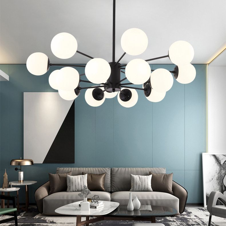 Modern Simplicity Round Ceiling Chandelier Milk Glass Hanging Light for Living Room