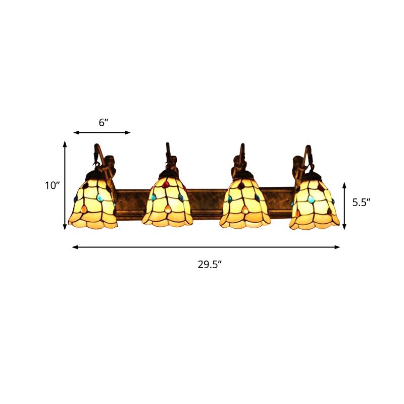 4 Lights Grid Patterned Sconce Light Tiffany Beige Glass Wall Mount Light Fixture