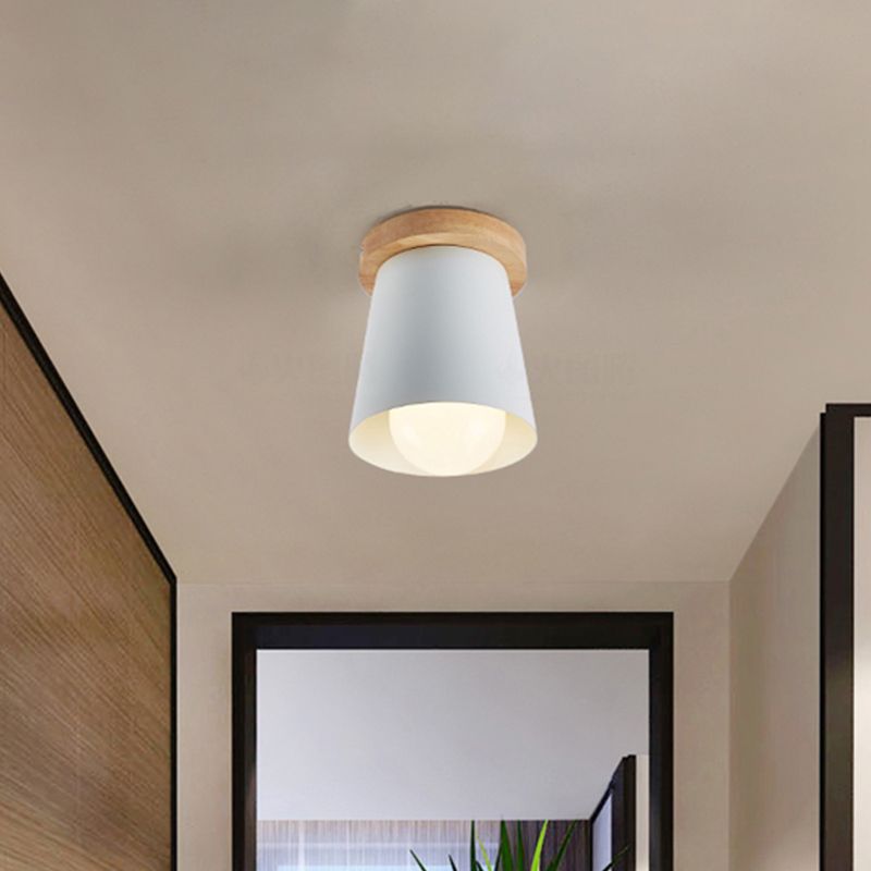 1 Bulb Gray/White/Green Conical Flush Mount Ceiling Light Metal Contemporary Ceiling Mounted Light for Bedroom