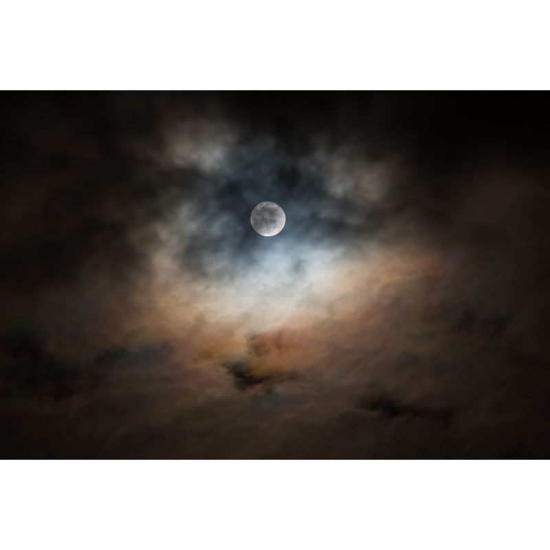 Full Moon Behind Clouds Mural Black-Yellow Modern Style Wall Art for Living Room