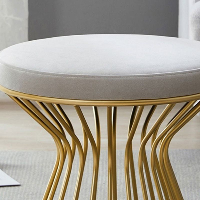 Gorgeous Ottoman Velvet Upholstered Solid Color Metal Frame Round Ottoman