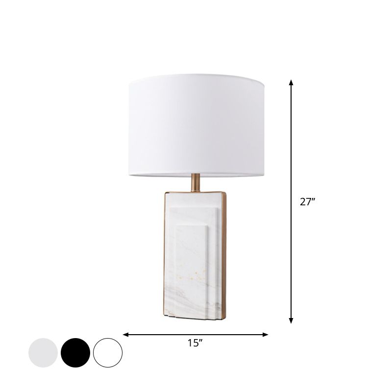 Tissu de lampe nocturne cylindrique minimaliste Lumière de table de chevet simple avec support en marbre en noir / blanc / ivoire