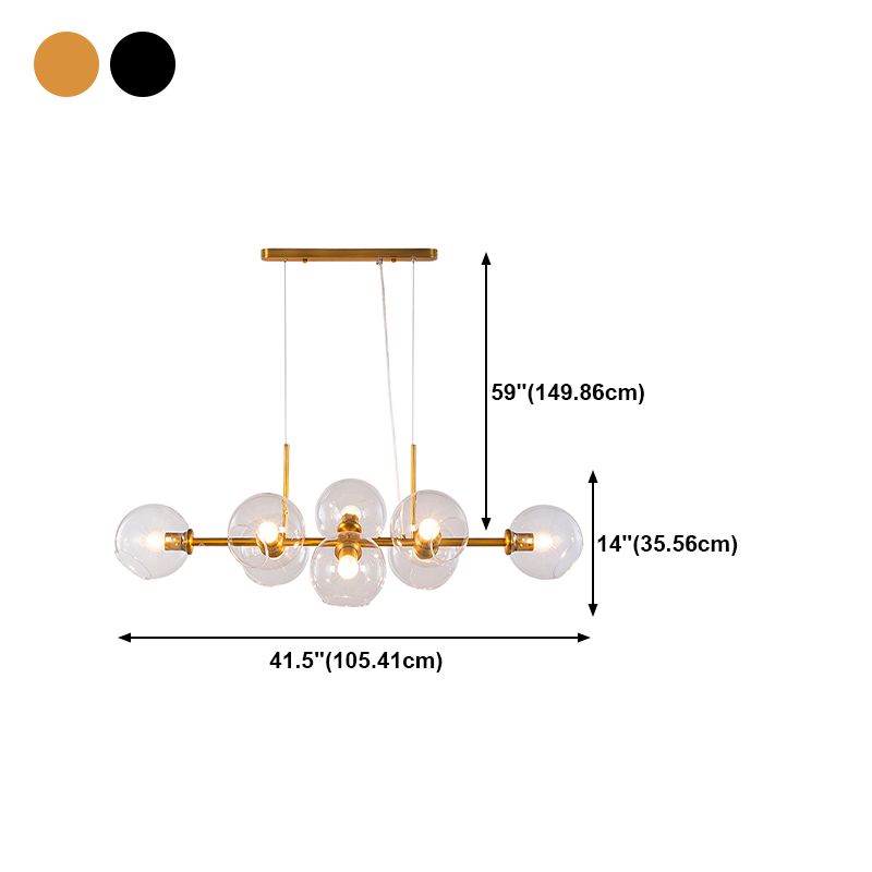 Moderne metalen eiland verlichtingsarmaturen 8-head restaurant Hangende lampen met Globe Glass Shade