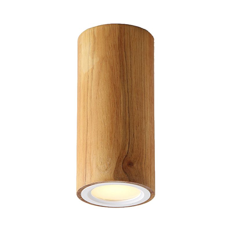 Lámpara empotrada cilíndrica de madera estilo asiático, montaje empotrado en color beige para comedor