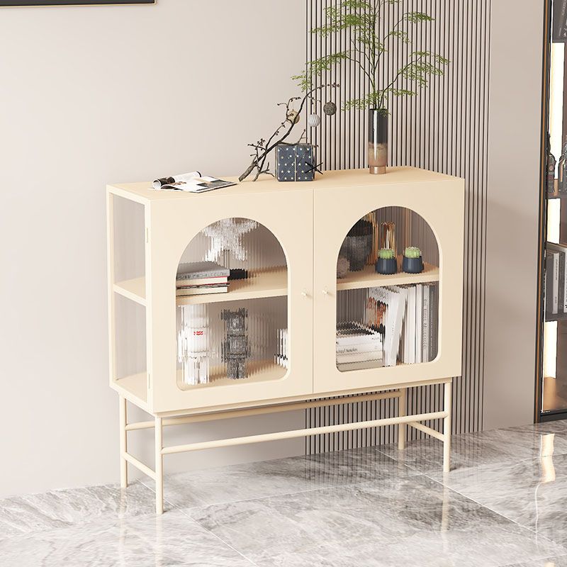 Modern Sideboard with Glass Doors Indoor Dining Server with Metal Frame