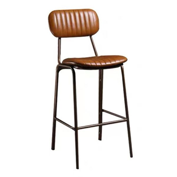 Industrial Metal Barstool Faux Leather Footrest Low Back Counter Stool with Iorn 4 Legs