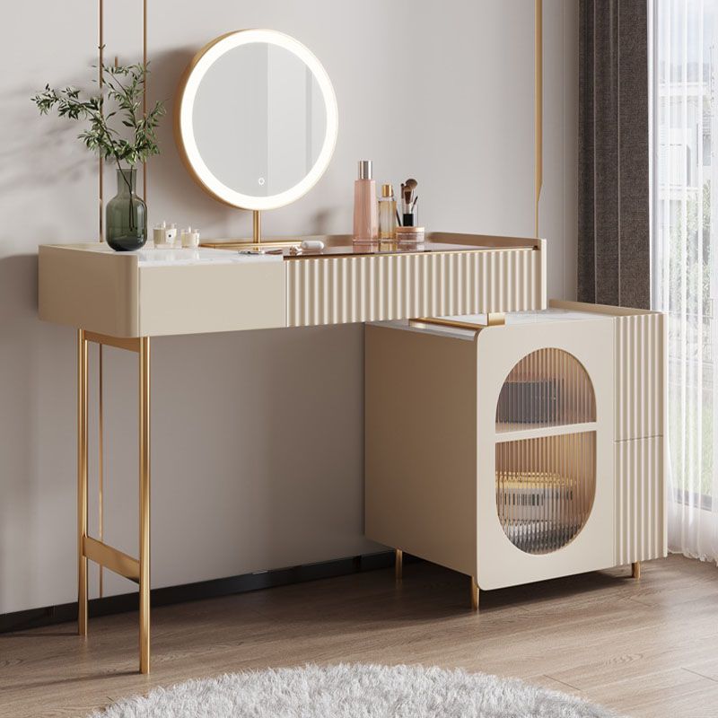 Glam White Make-up Vanity with 3 Storage Drawers 16.53" Wide Glass Dresser