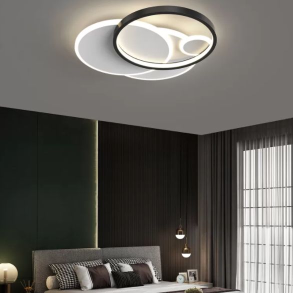 Circulaire moderne Flush Ceiling Light Metallic Bedroom Flush Mount LED Light in Black-White