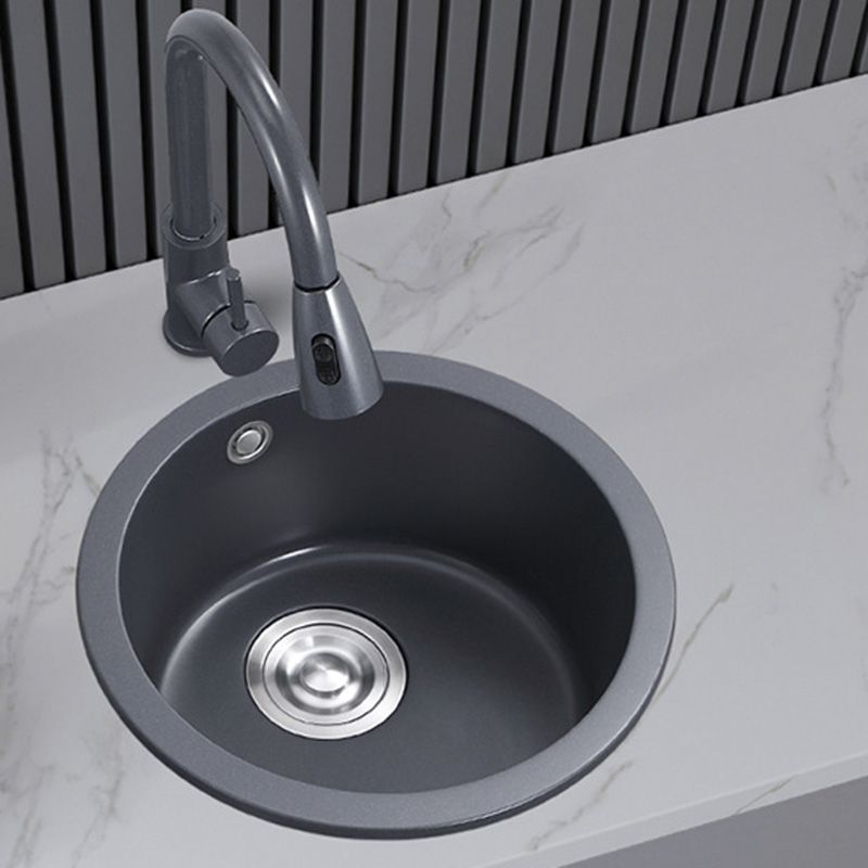 Black Round Kitchen Sink Contemporary Drop-In 1 Holes Single Bowl Sink