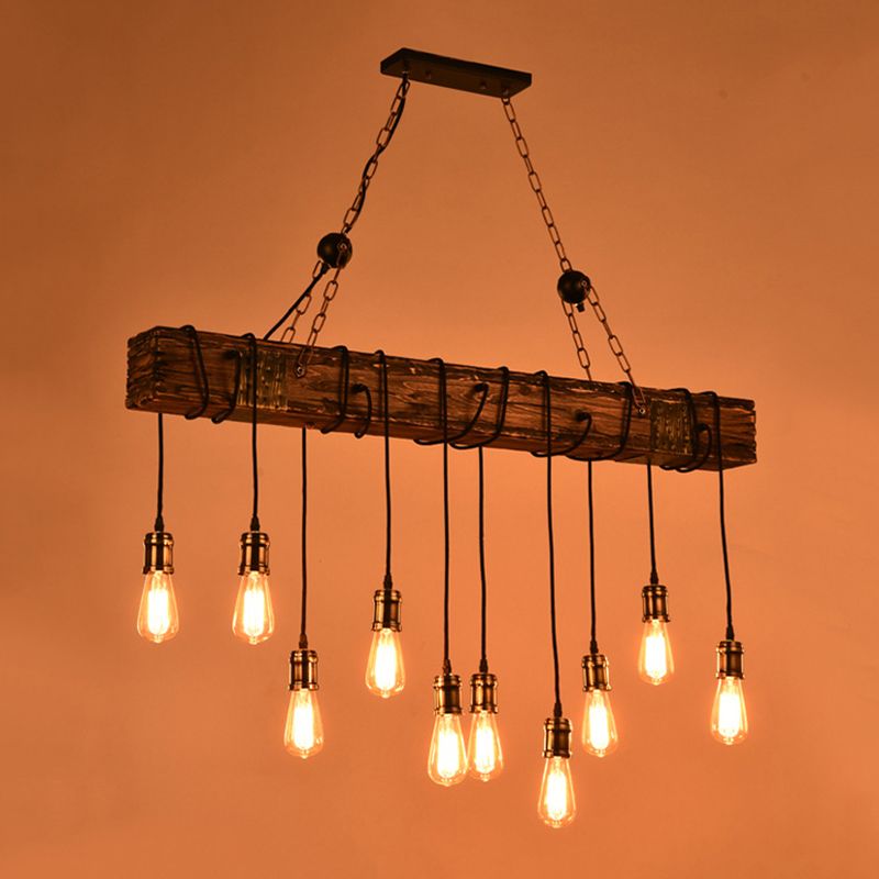 Industrial Bulb Pendant Island Lighting Wood Multiple-Light Island Pendant Lights