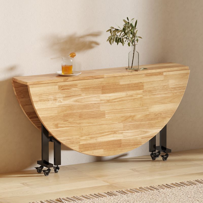 Modern Style Round Solid Wood Drop-Leaf Dining Table in Natural