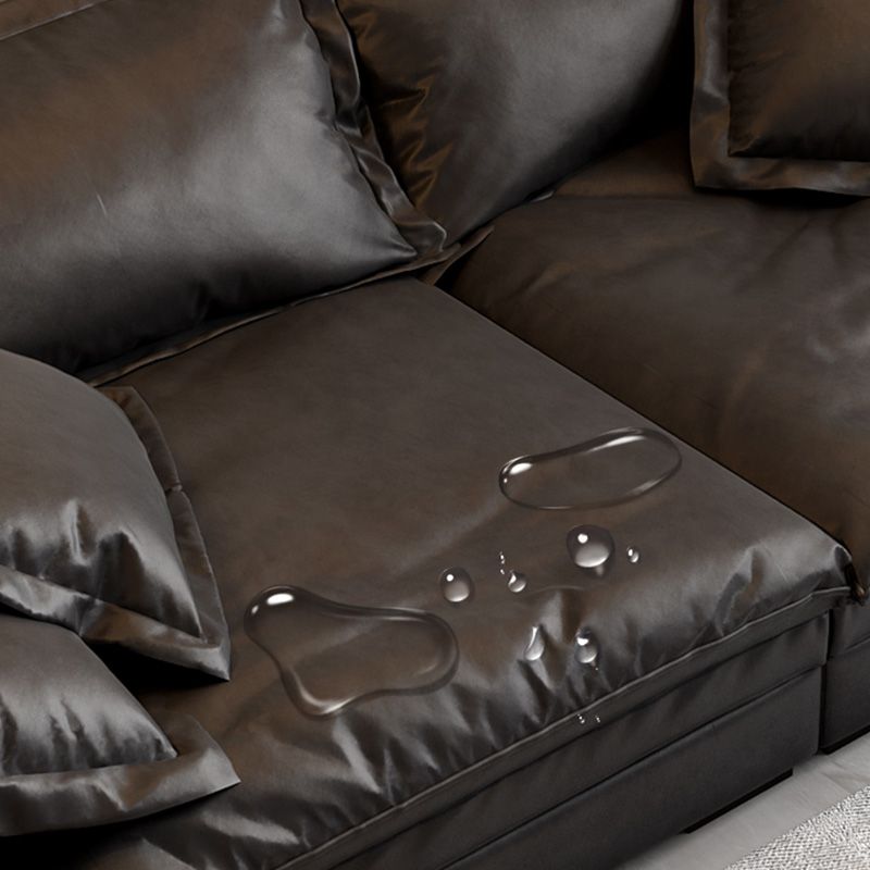 Stationary Stain Resistant Faux Leather Living Room Square Arm Black Sofa
