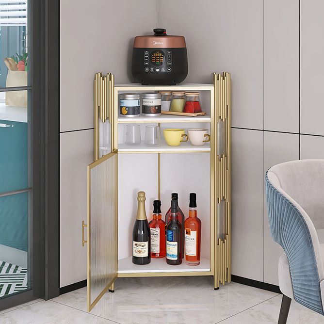 Glam Stone and Metal Sideboard Table 1 Cabinet Glass Door Buffet Stand