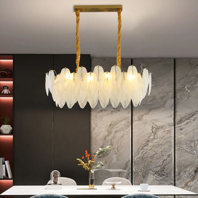 Modern Style Island Light Feather-shaped Glass Hanging Light for Dining Room