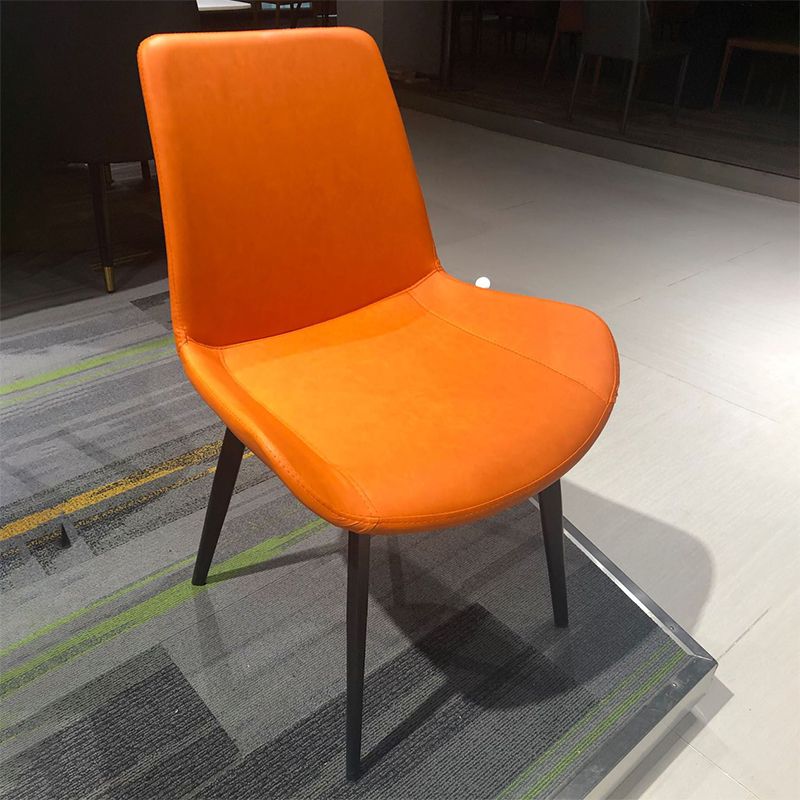 Modern Leather Side Chair Solid Back Dining Chair with Metal Base