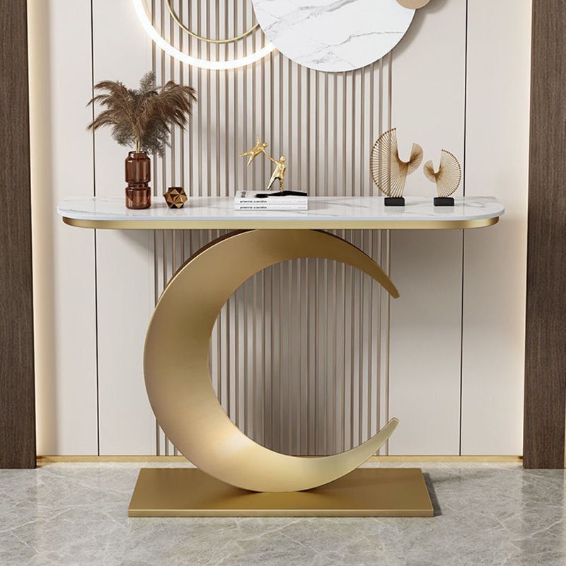 Contemporary Stone Console Table Half Moon Console Sofa Table for Hall