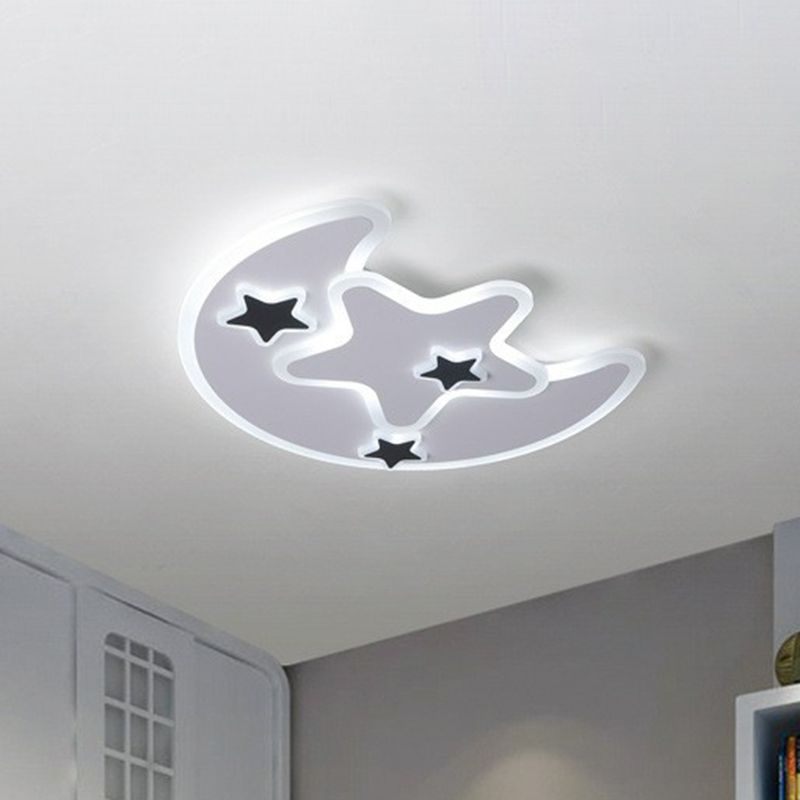 Nordic Crescent and Star LED Flush Mount Light Acrylic Bedroom Flush Mount Ceiling Light in White