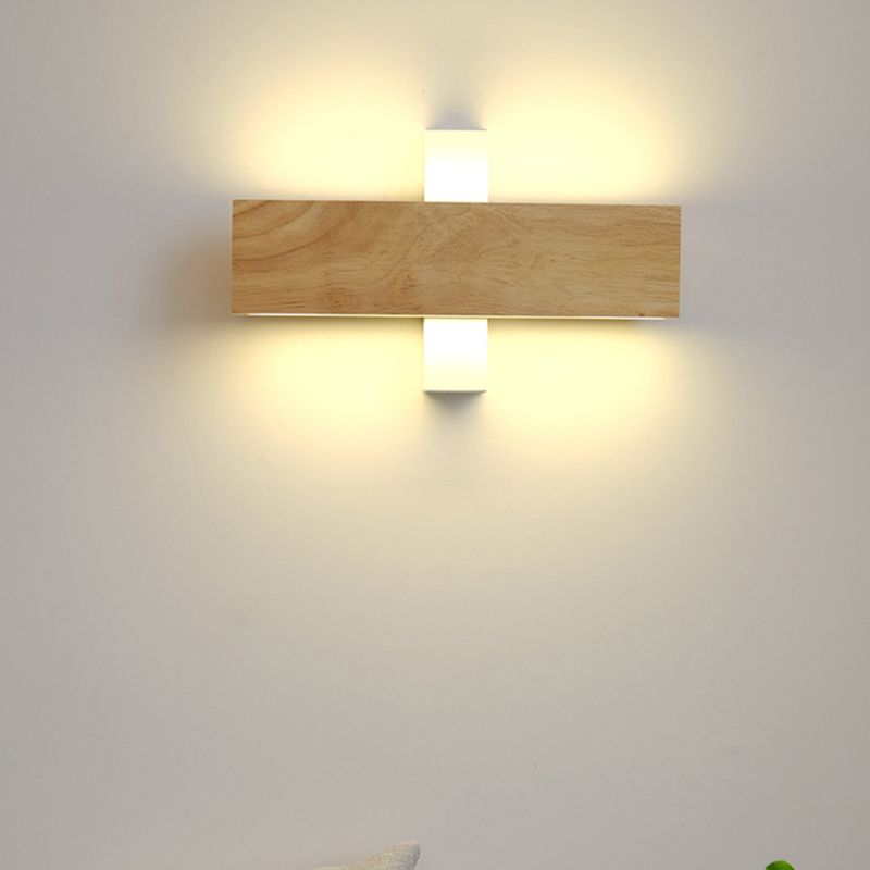 Single Modernism Beige Finish Wall Mounted Sconce Wooden Wall Light