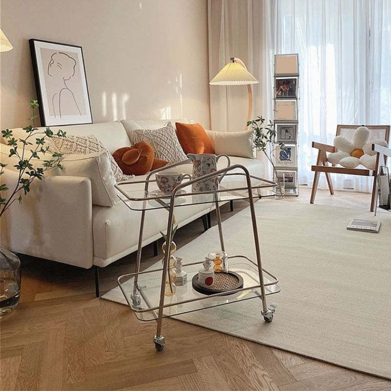Modernistic Glass with Shelf Rectangular Double Tier Living Room Side Table