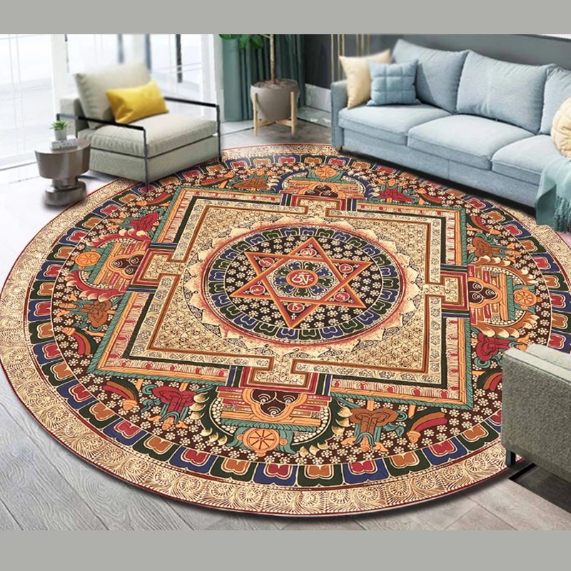 Dark Purple Bohemian Rug Polyester Graphic Non-Slip Backing Area Rug for Living Room