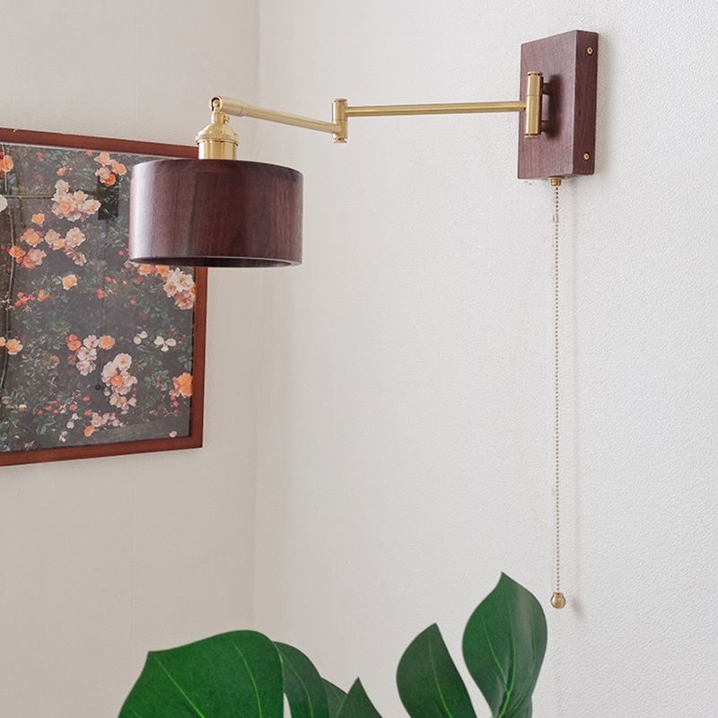Adjustable Wooden Wall Mount Light Modern 1-Light Wall Light for Living Room