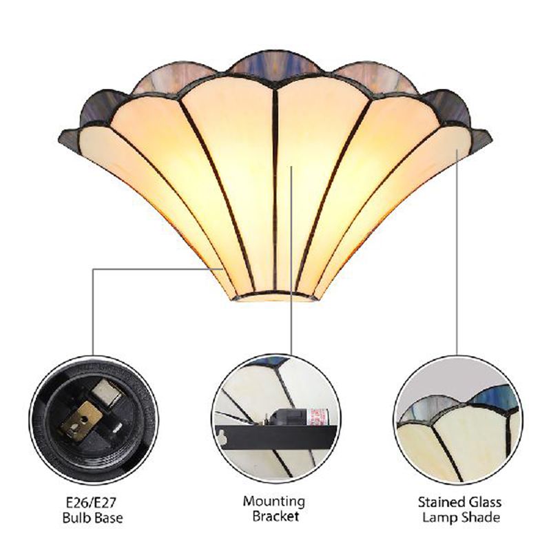 Scalloped Wall Lamp Traditional 2 Lights Stained Glass Wall Sconce Light with Flared Shade