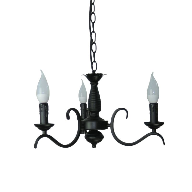 3/5 Heads Flameless Candle Chandelier Lighting Vintage Style Black Metallic Hanging Lamp for Living Room