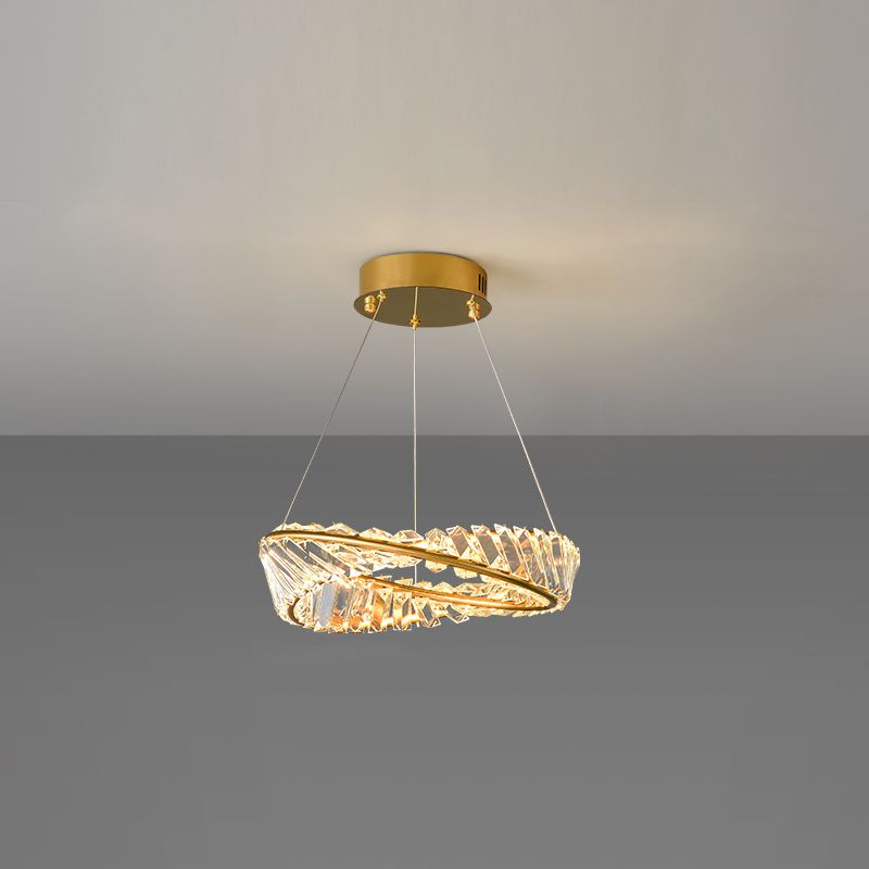 Round Shape Crystal Chandelier Modern Stainless Steel Down Lighting Pendant for Bedroom