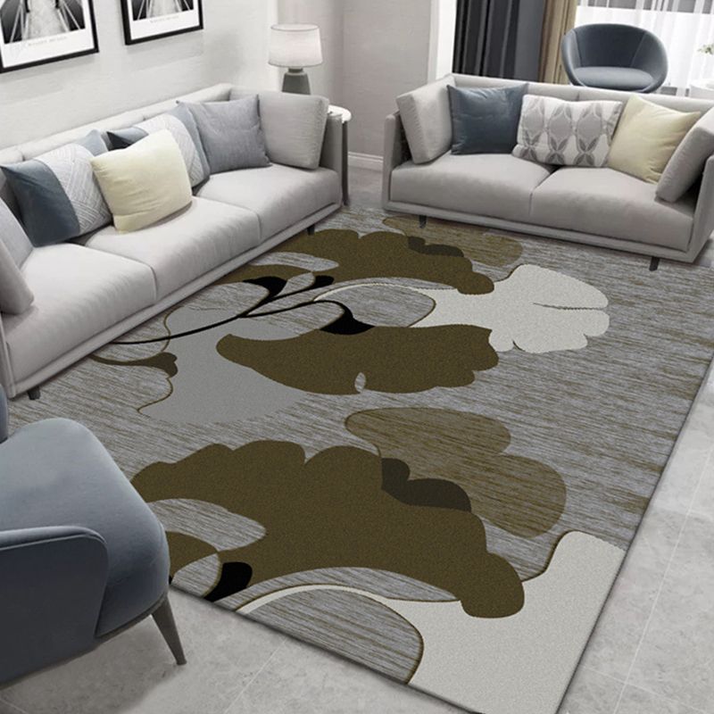 Dark Colored Simple Area Rug Floral Printed Carpet Polyester Stain Resistant Rug for Living Room