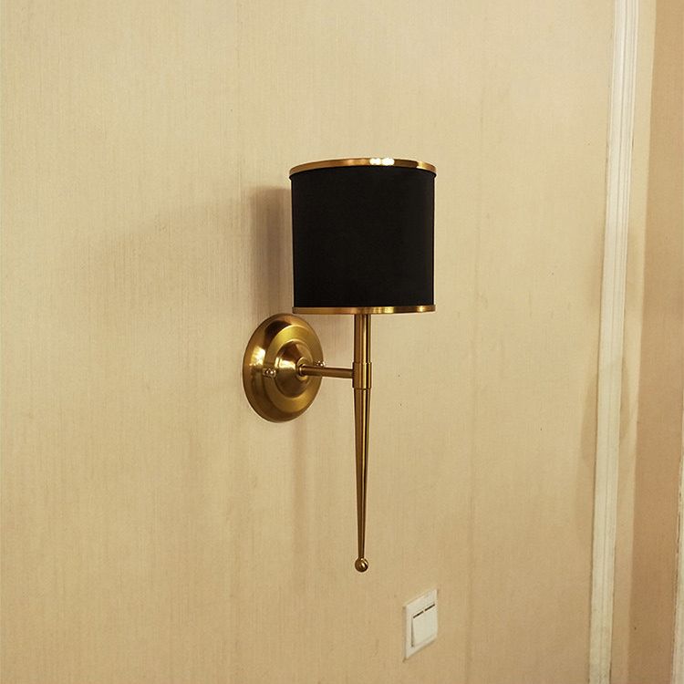 American Messing Wandlauchzylinderwandleuchte mit natürlicher Sackleinen für Wohnzimmer