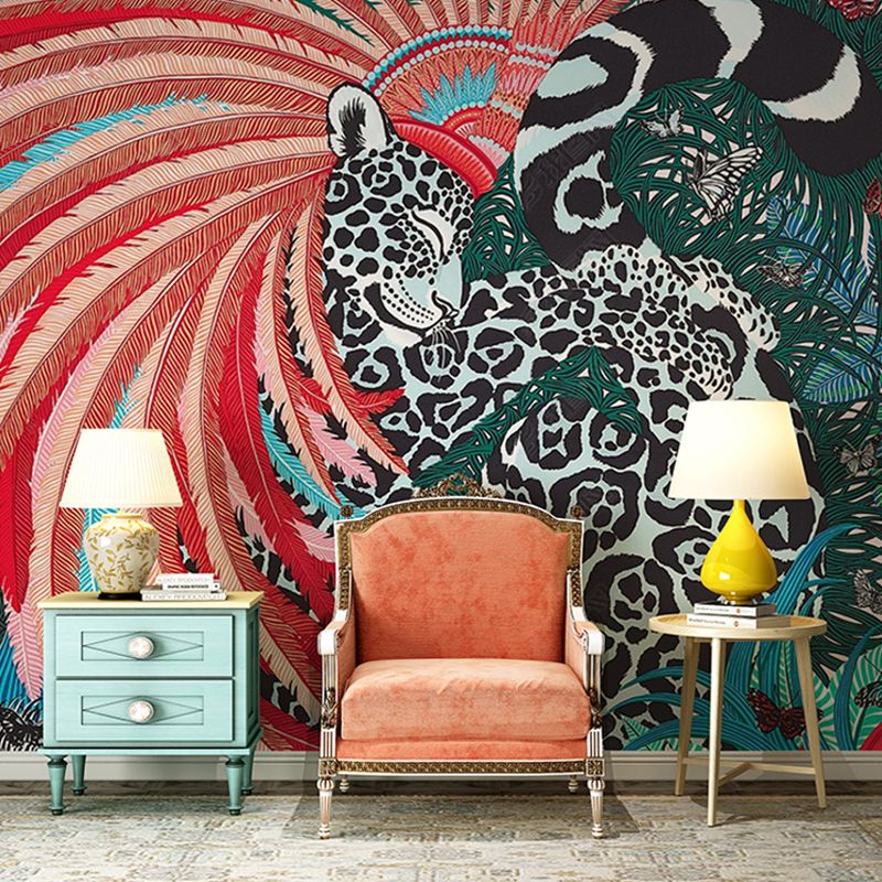 Decorative Leopard Mural Wallpaper for Accent Wall Fantasy Wall Covering, Personalized Size Available