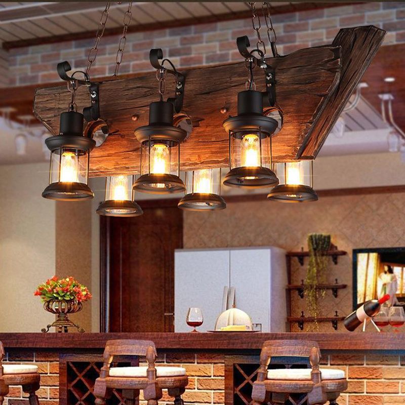 Industrial Island Light 6 Lights Island Hanging Light with Glass Shade for Dining Room