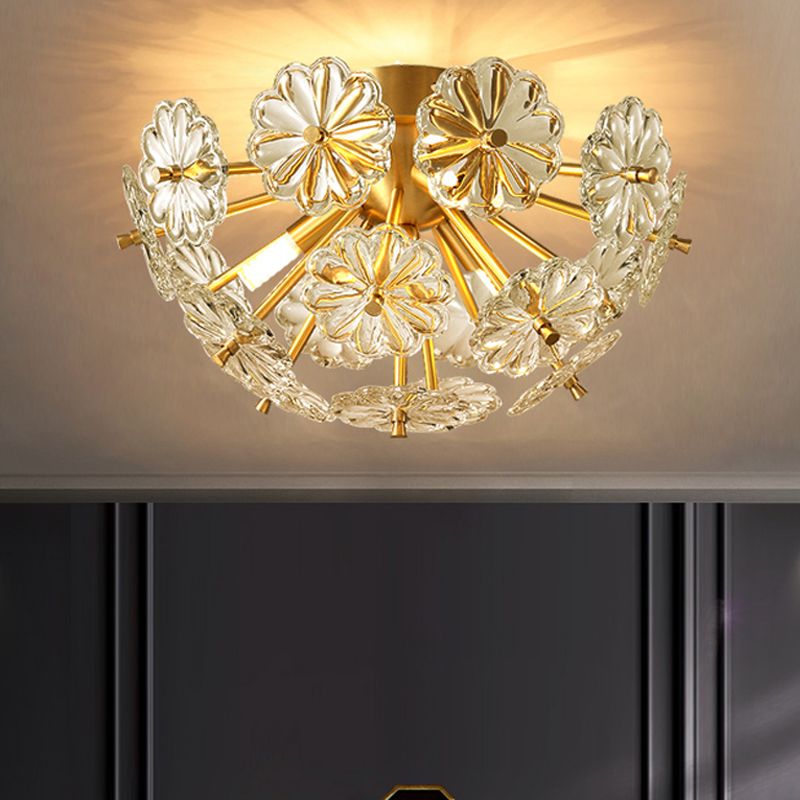 Gouden 3/5 lichten Semi Flush Mount Modern Crystal Bouquet Flushmount plafondlamp voor slaapkamer