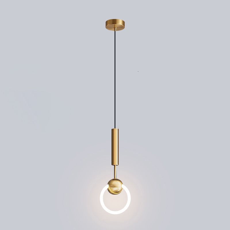 LED Halo Pendant Lamp Simplicity Metal Bedside LED Ceiling Suspension Light in Gold