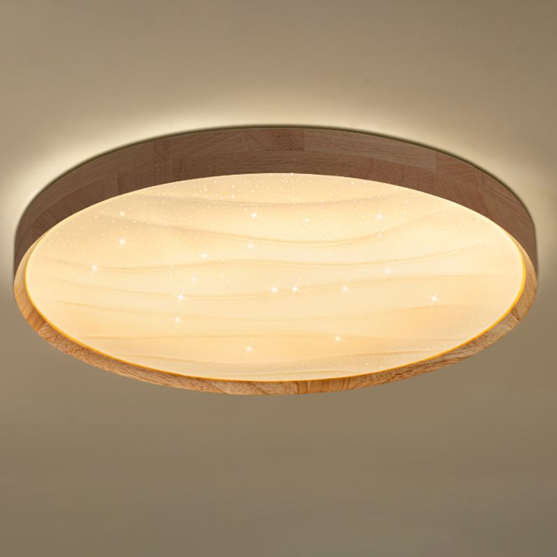 Log Color Circular LED Flush Mount in Modern Creative Style Wooden Ceiling Fixture for Bedroom
