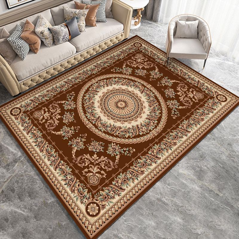 Dark Brown Graphic Rug Polyester Modern Rug Washable Area Rug for Sitting Room