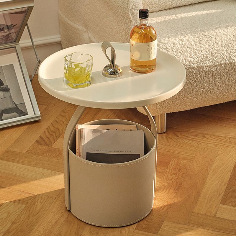 Contemporary Round Side End Table Leather Pedestal End Table
