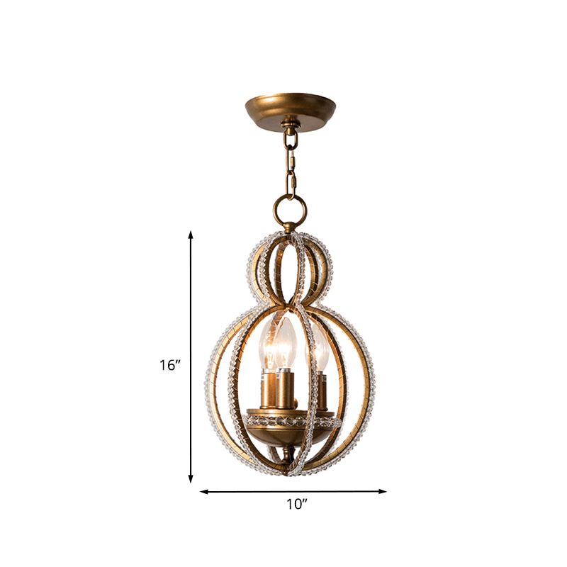 Inséré en bronze en cristal suspendu suspendu léger globe 3 bulbes modernisme suspendu lustre