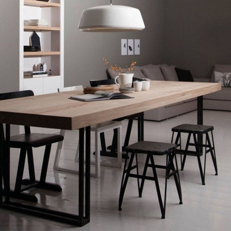 Industrial Home Solid Wood Table 29-inch Rectangle Double Pedestal Dining Table