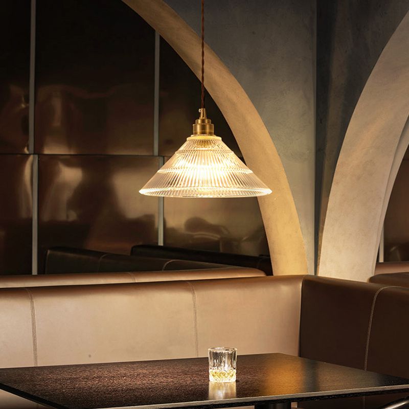 Industrial Single Light Pendant with Clear Prismatic Glass for Bedside Hallway Kitchen