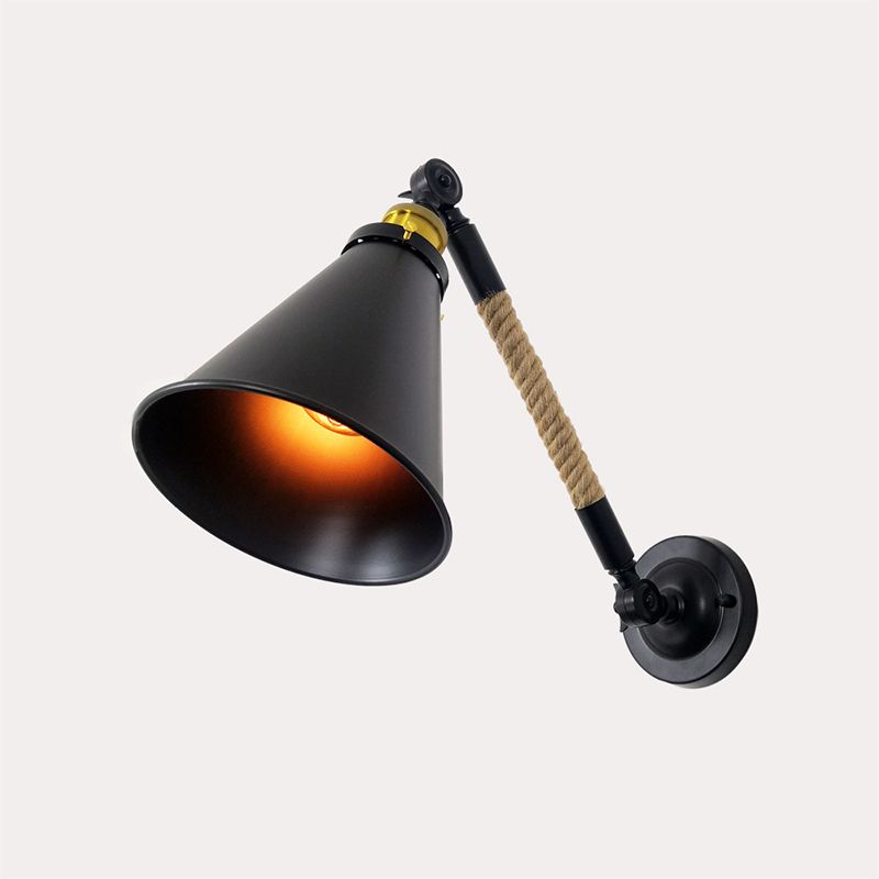 Industrial Rope Wall Sconce Cone Shape Wall Light with Metal Shade for Living Room