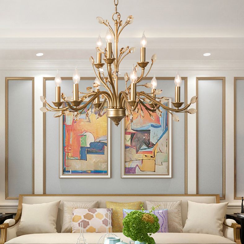 Multi Light Candle Pendant Light with Crystal Decoration American Country Style Metal Chandelier