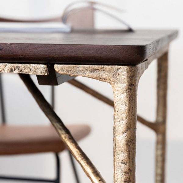 Traditional Luxury Dining Table Rectangle Solid Wood Dining Table with Metal Base