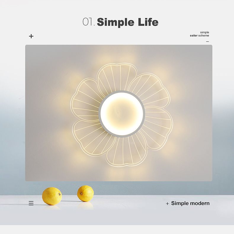 Plafond LED minimaliste Fleur blanche Fleur blanche près du plafond avec une teinte acrylique