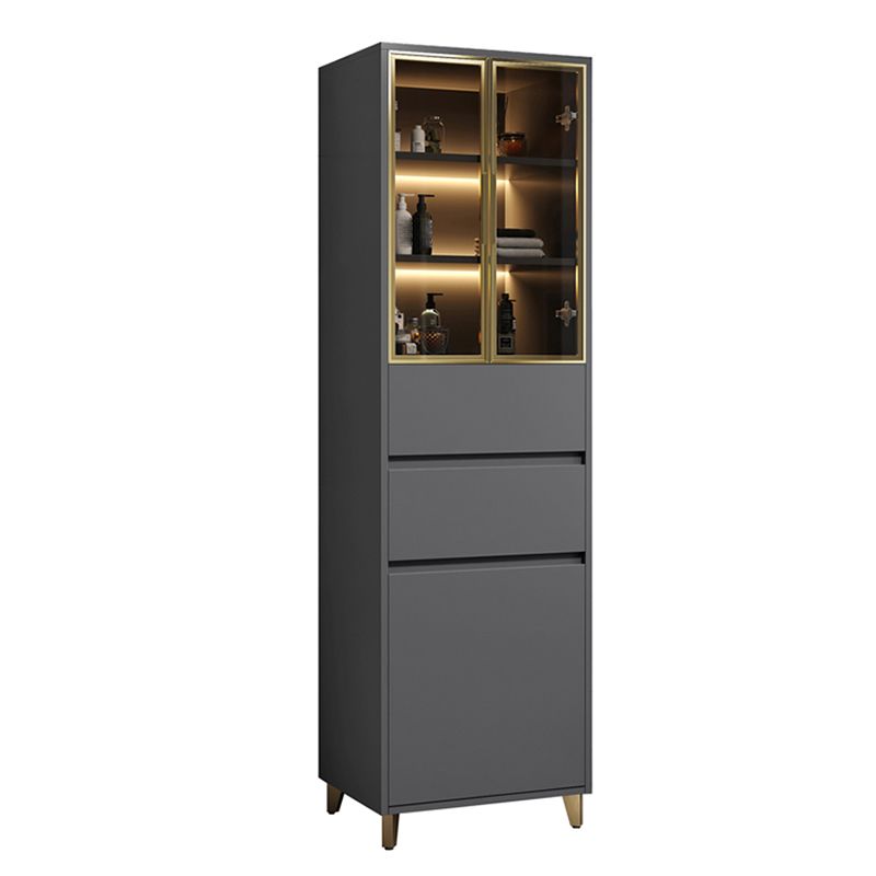 Contemporary Glass Doors Display Cabinet with Wooden Base for Bathroom