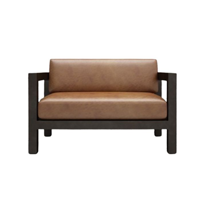 Contemporary Brown Leather Sofa with Black Square in Iron for Apartment